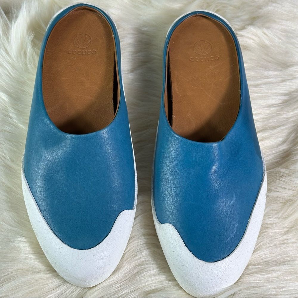 Coclico Blue and White Mules with Minimalist Design